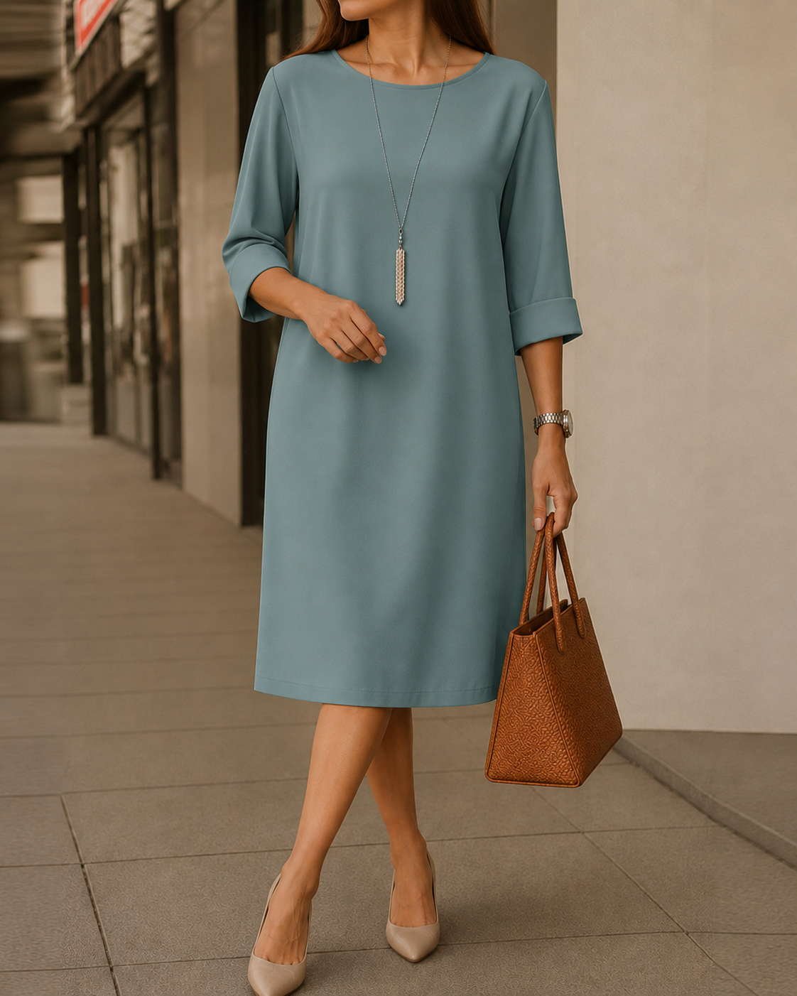 Iris | Robe Midi Fluide Effet Ventre Plat - Bleu Sarcelle
