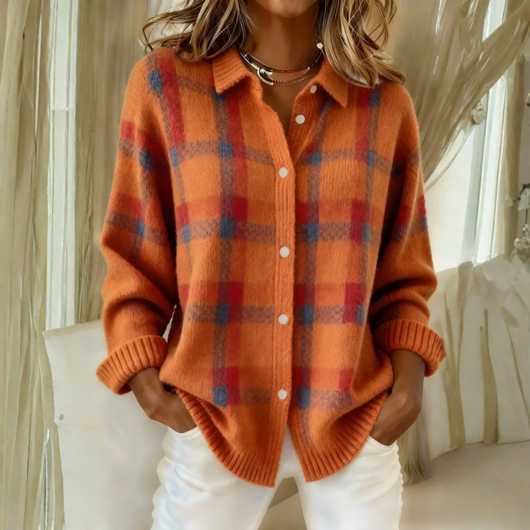 Ruby | Cardigan en Maille à Carreaux - Orange