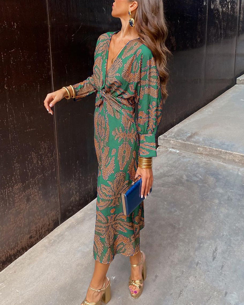 Diane | Robe Midi Imprimée - Vert