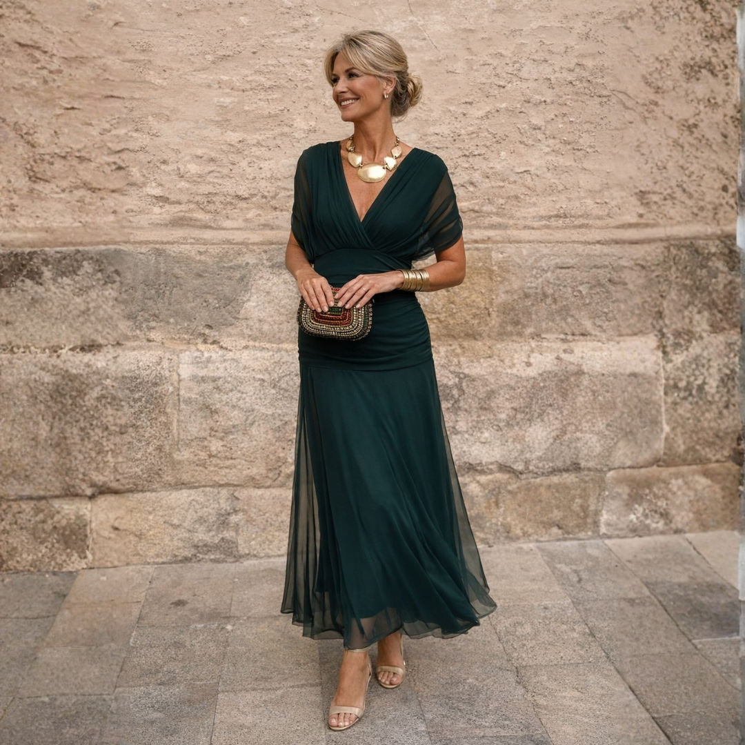 Emma | Robe Maxi à Épaules Dénudées - Vert Foncé
