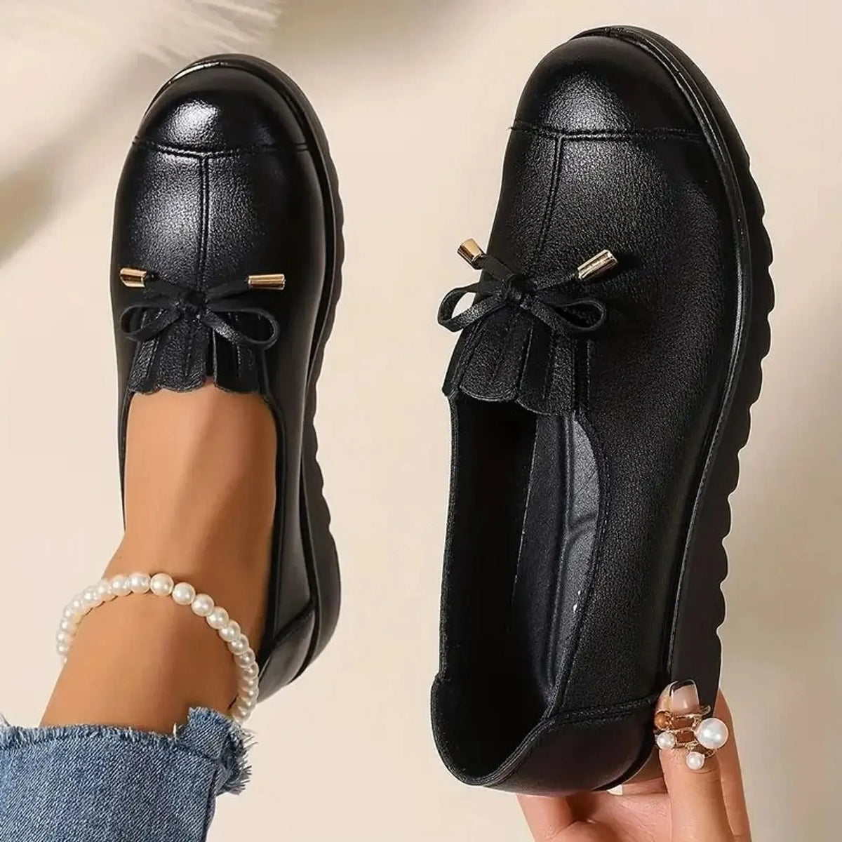 Agathe | Mocassins Confort à Soutien Intégral – Noir, vue de dessus