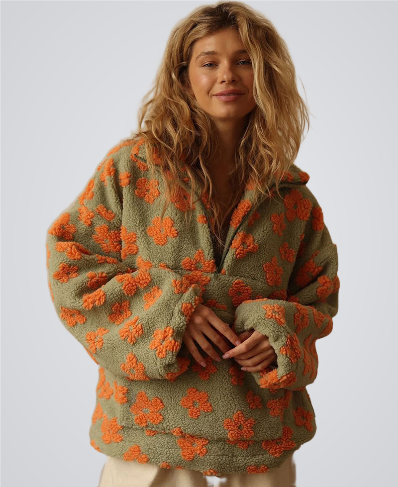 Daisy | Gilet Chaud Oversize à Fleurs Rétro