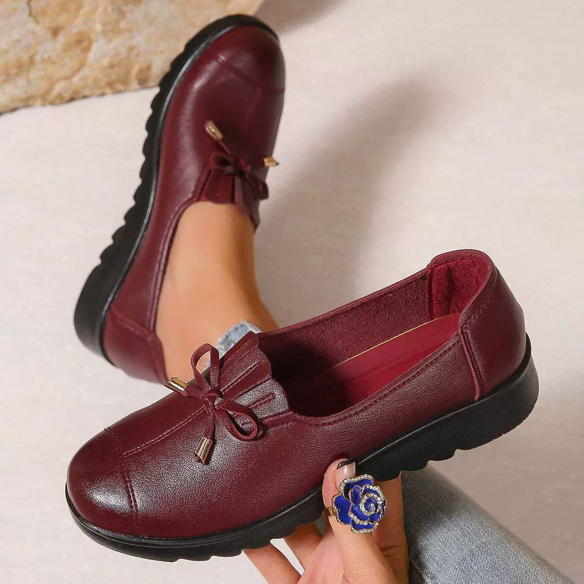 Agathe | Mocassins Confort à Soutien Intégral – Bordeaux, doublure