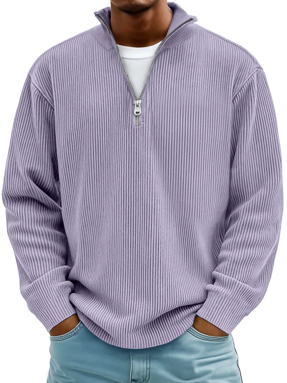 Axel | Pull Côtelé à Col Zippé en Mauve