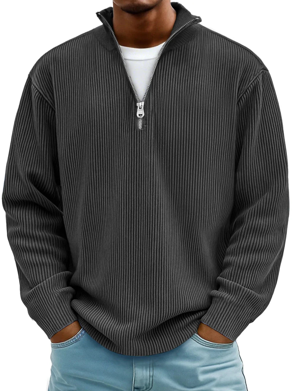 Axel | Pull Côtelé à Col Zippé en Noir