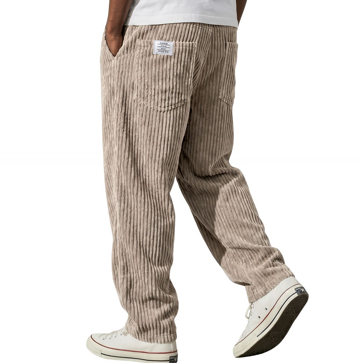 Bertico | Pantalon en Velours Côtelé à Taille Élastique – Kaki