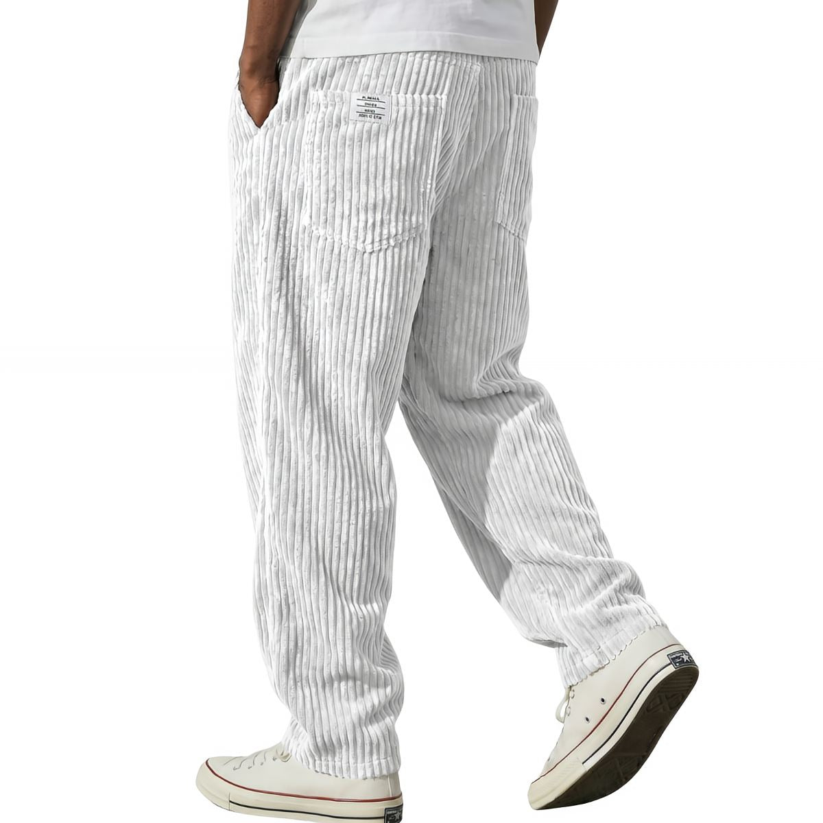 Bertico | Pantalon en Velours Côtelé à Taille Élastique – Blanc
