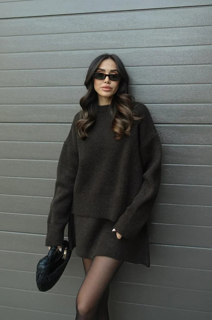 Célia | Ensemble Doux en Maille - Marron Foncé
