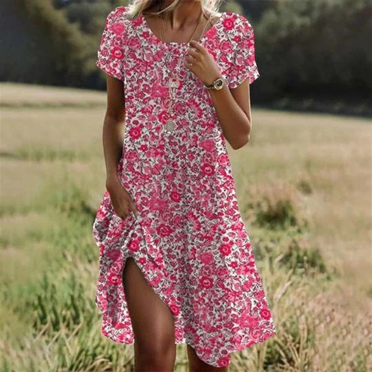 Alina | Robe Midi d’Été – Floral Rose