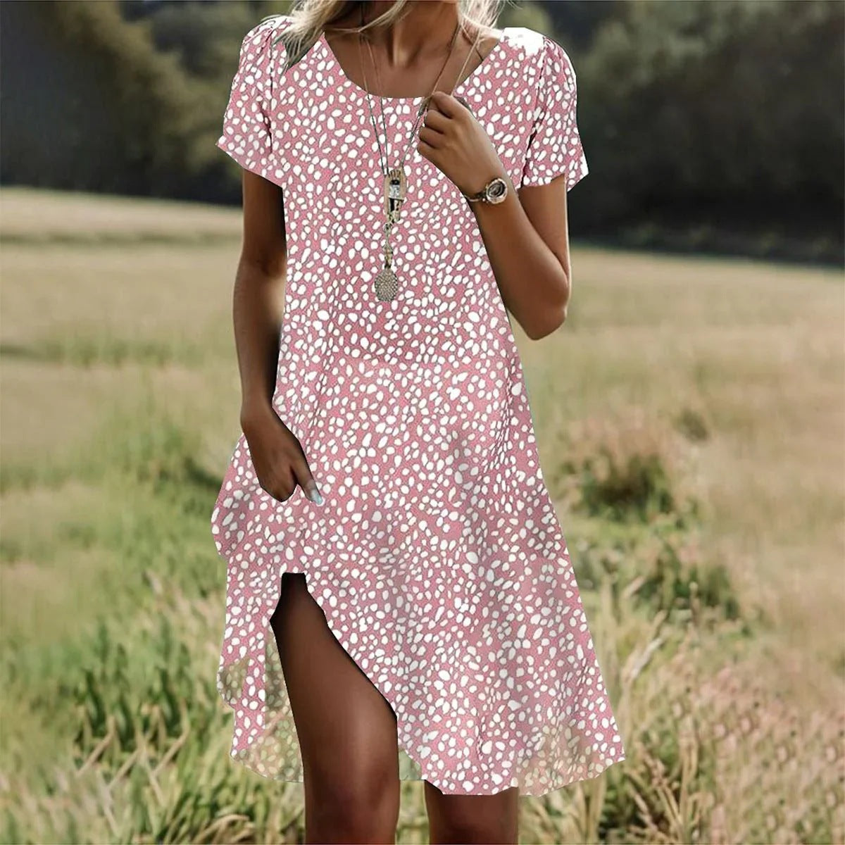 Alina | Robe Midi d’Été – Rose