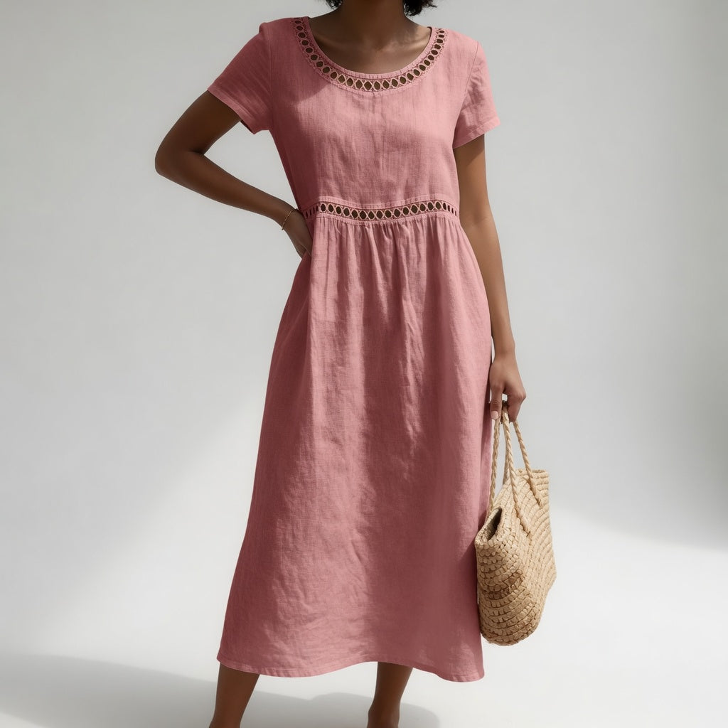 Elena | Robe Élégante Brodée – Rose