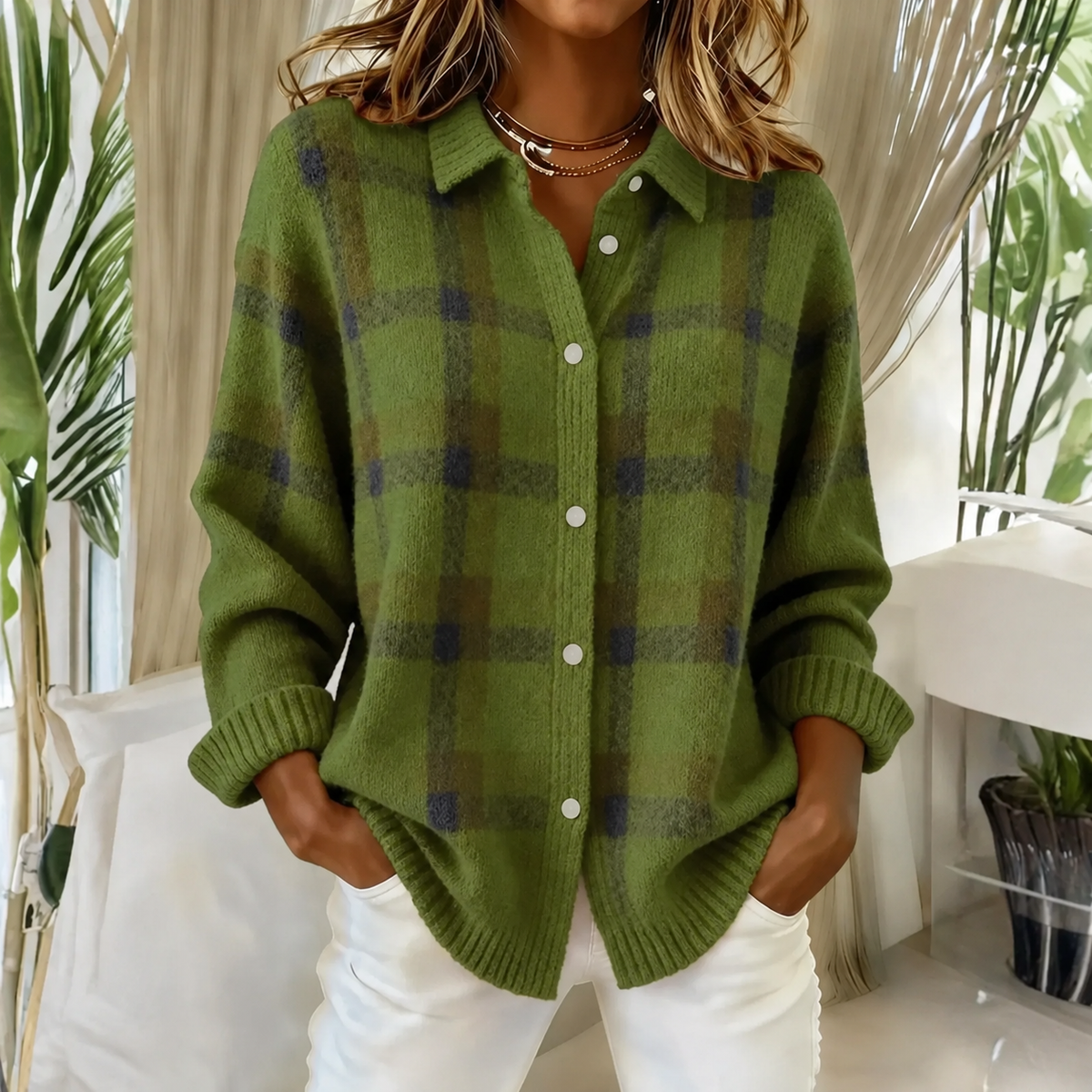 Ruby | Cardigan en Maille à Carreaux