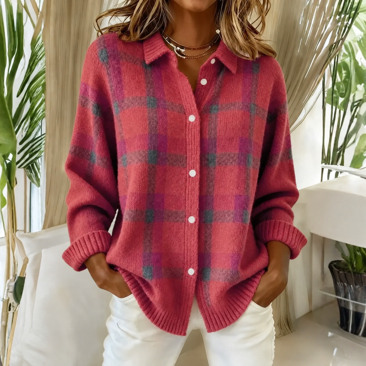 Ruby | Cardigan en Maille à Carreaux