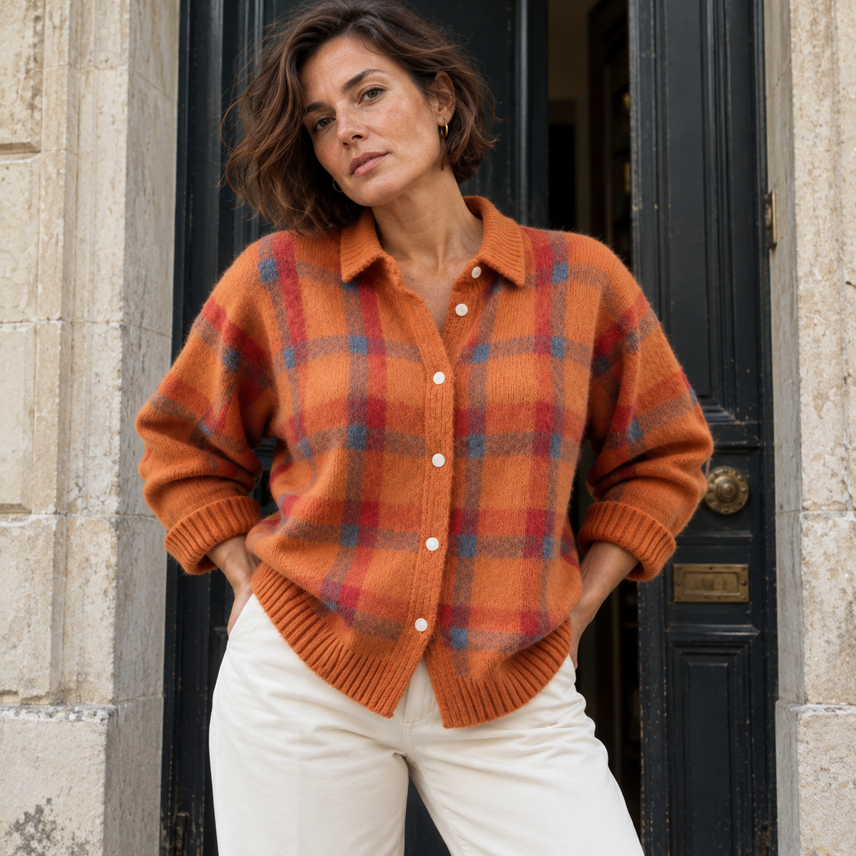 Ruby | Cardigan en Maille à Carreaux