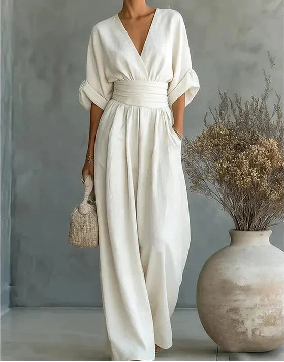 Eva | Combinaison Chic à Jambes Larges en Blanc