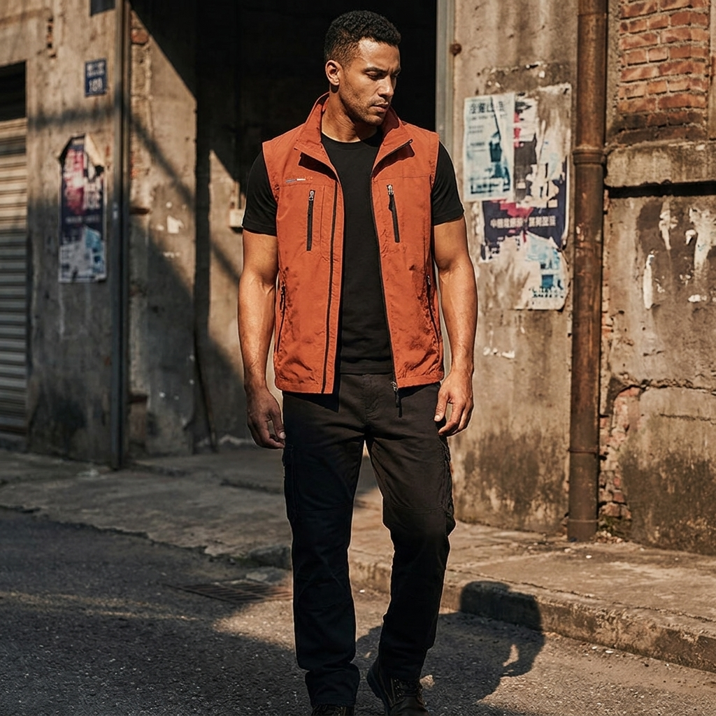 Felix Gilet Utilitaire Léger Rouge - photo pub 1 (niveau des yeux, sans regard)