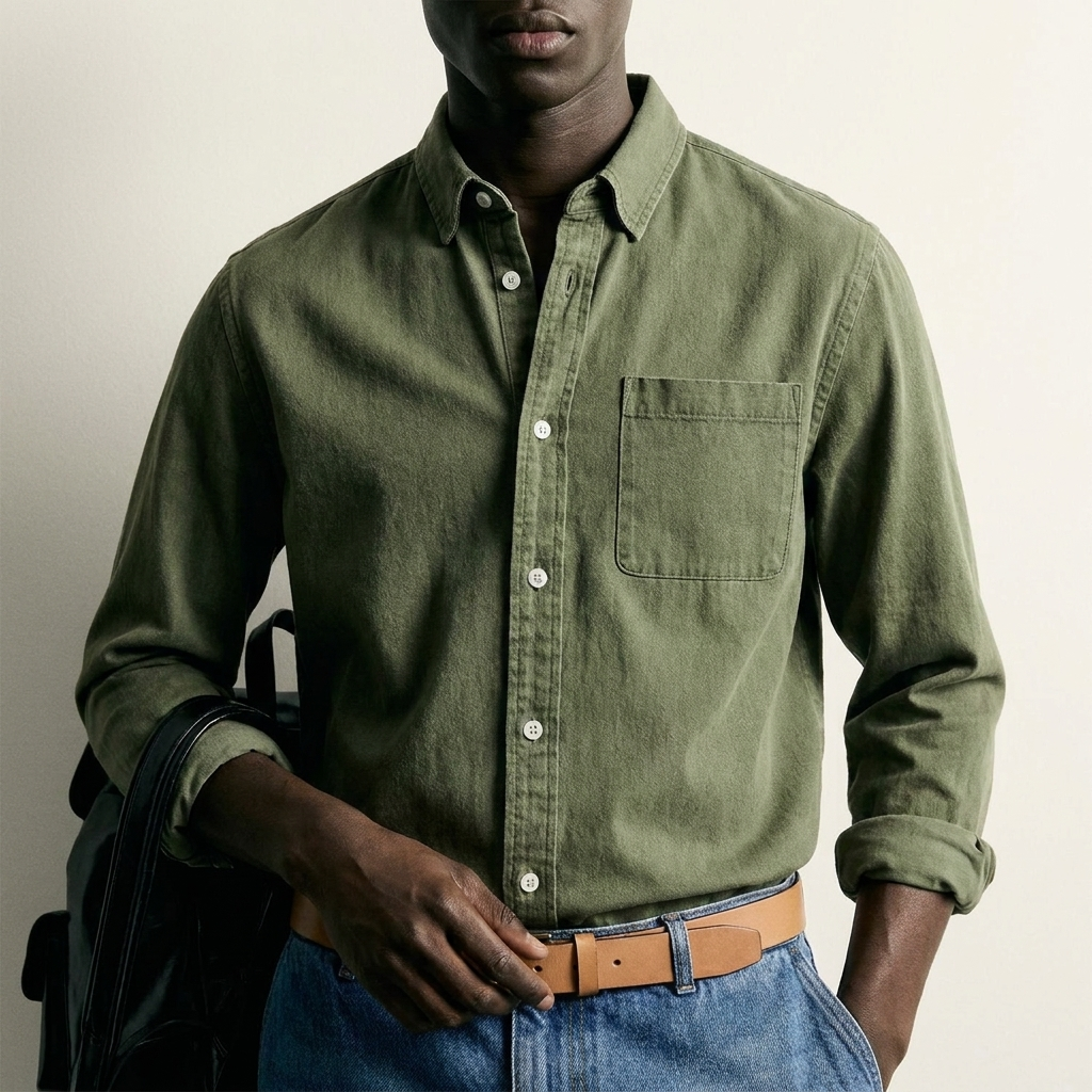 Max Chemise Décontractée Vert Olive - Photo 3 sans visage