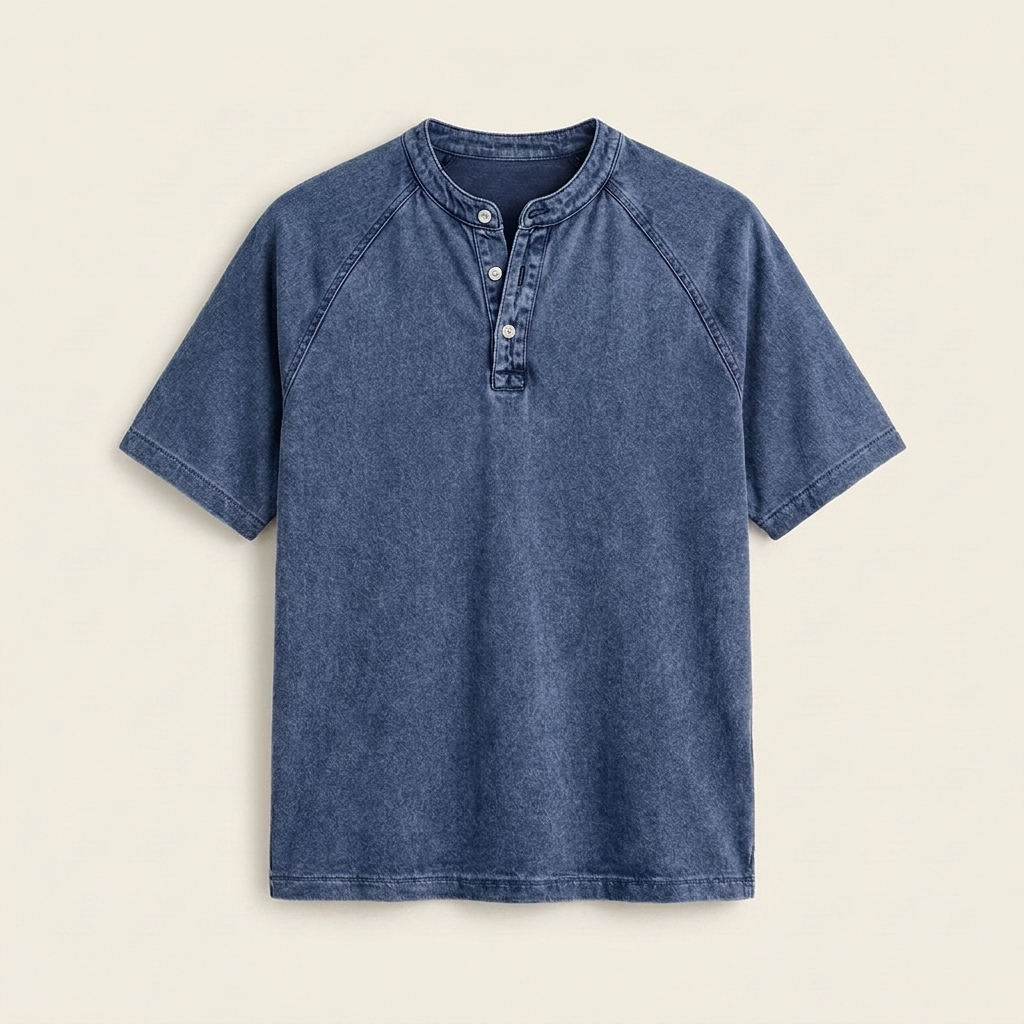 Leon Chemise Vintage Bleu Marine - Photo IA à plat