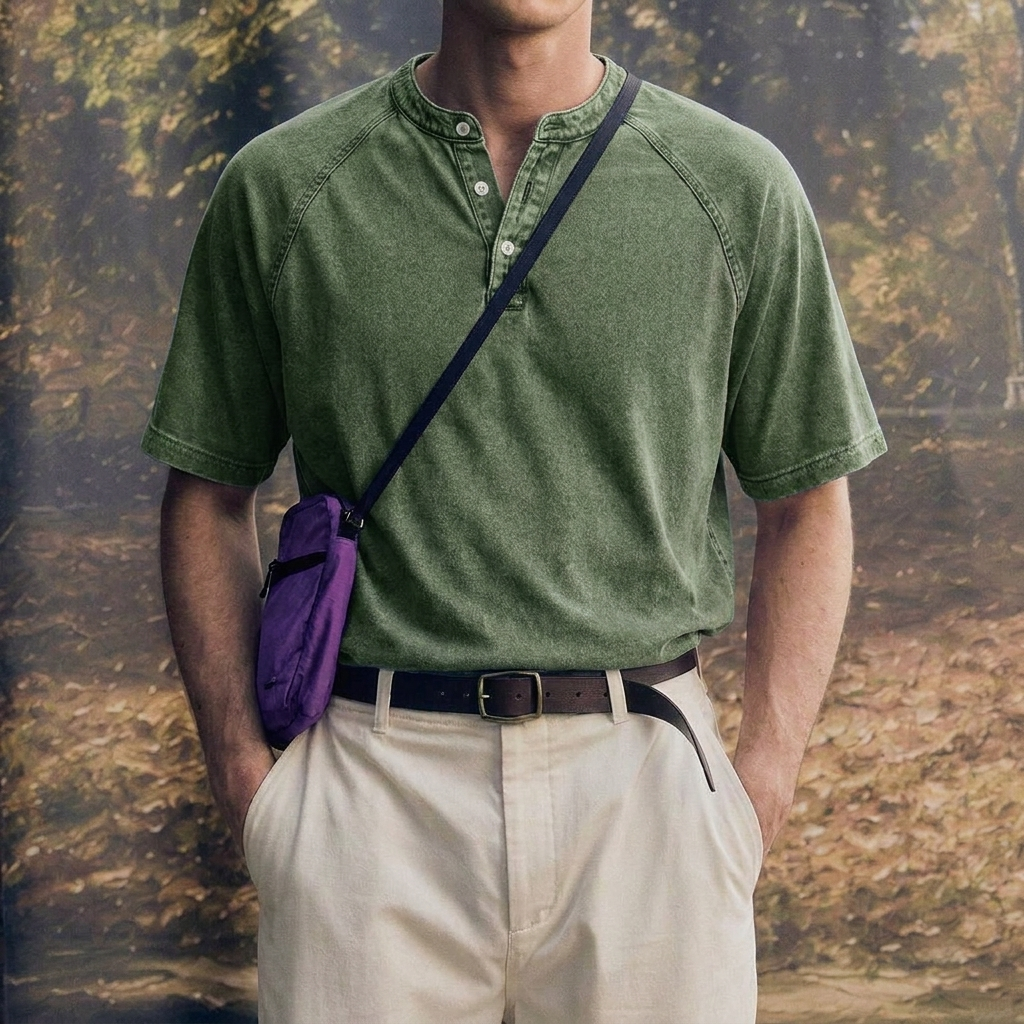 Leon Chemise Vintage Vert Armée - Photo IA