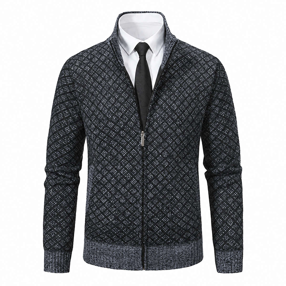 Mathis cardigan zippé à col montant, coloris gris foncé, motif losange