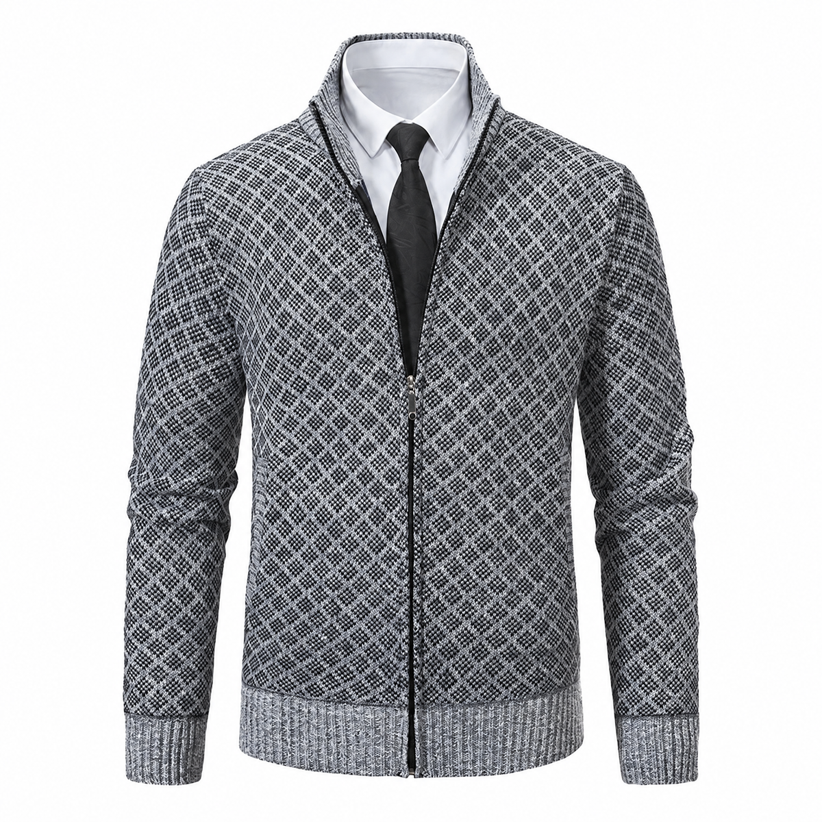 Mathis cardigan zippé à col montant, coloris gris clair, motif losange
