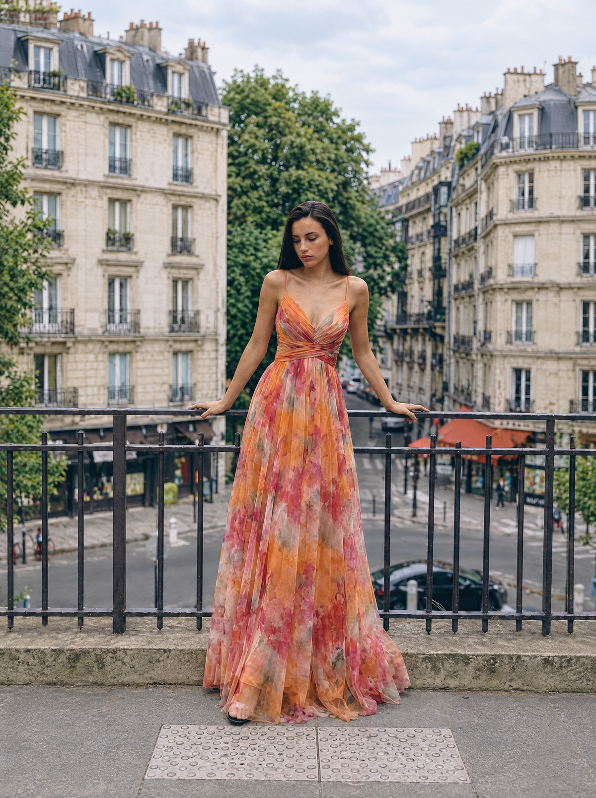 Lena robe maxi florale ludique, coloris orange