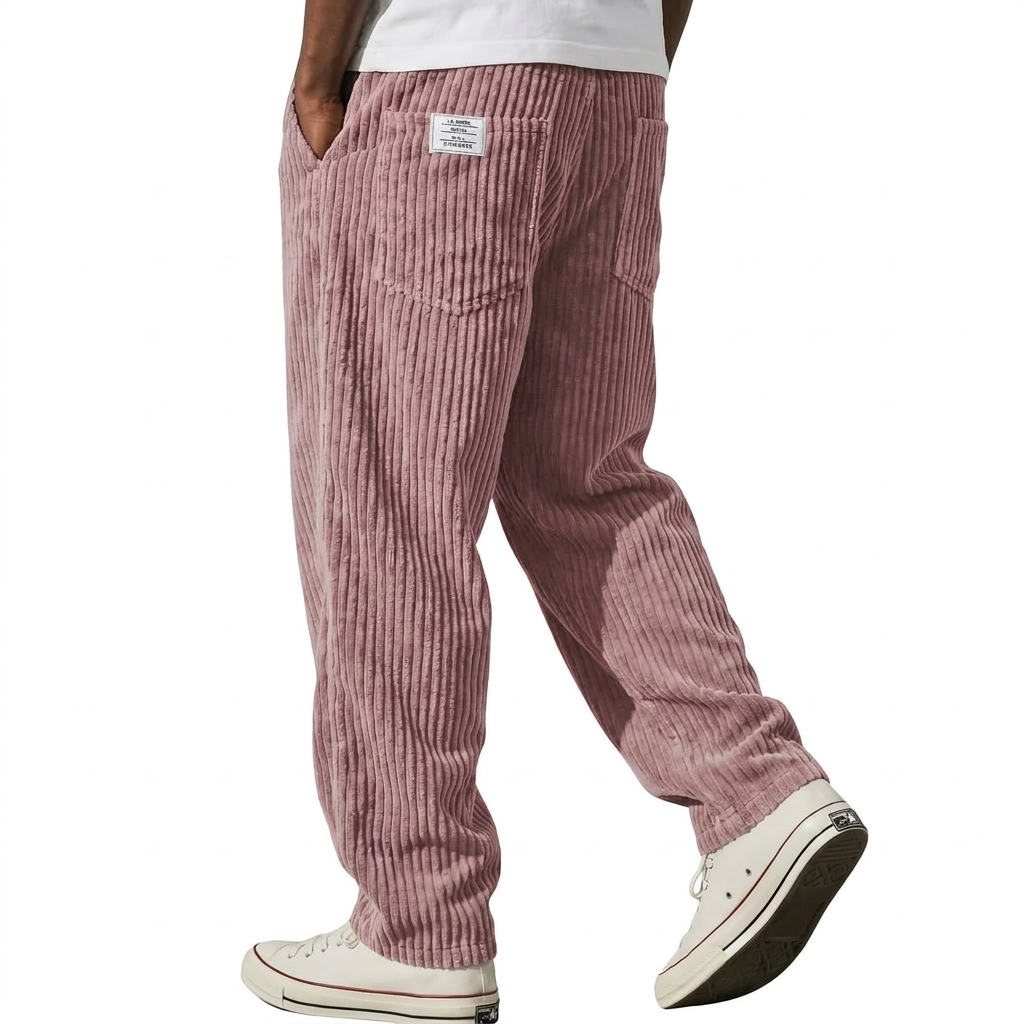 Bertico | Pantalon en Velours Côtelé à Taille Élastique – Rose