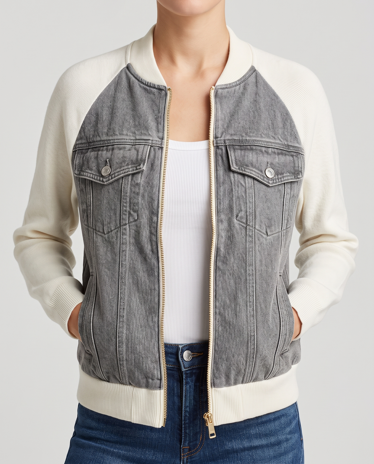 Élina | Veste en Jean Zippée - Gris