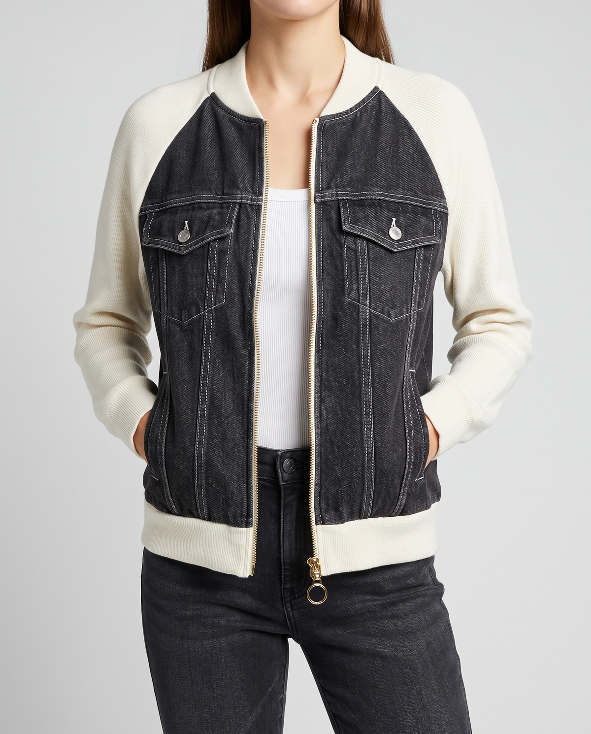 Élina | Veste en Jean Zippée - Blanc