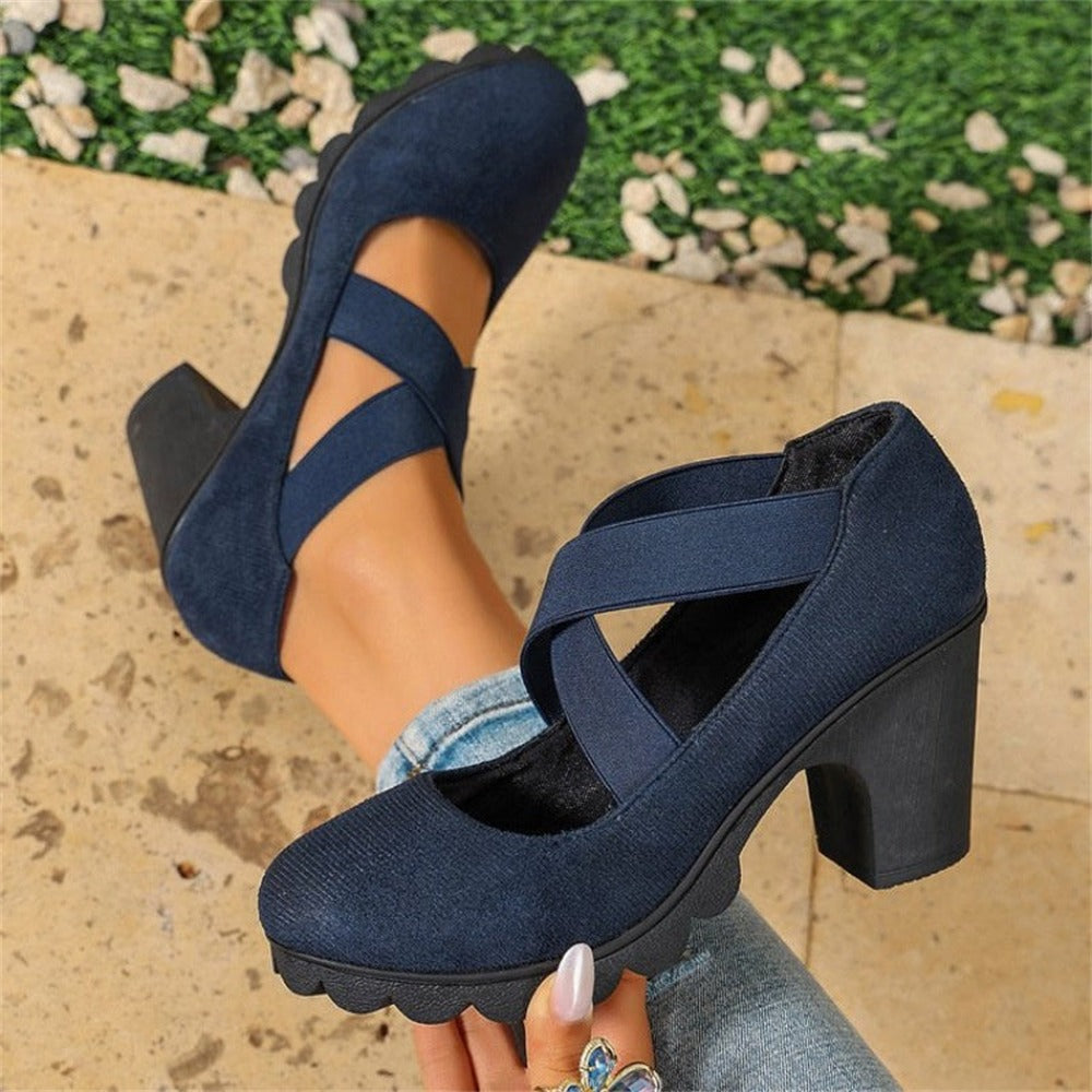 Maëlys | Escarpins Mary Jane à Plateforme – Bleu Daim