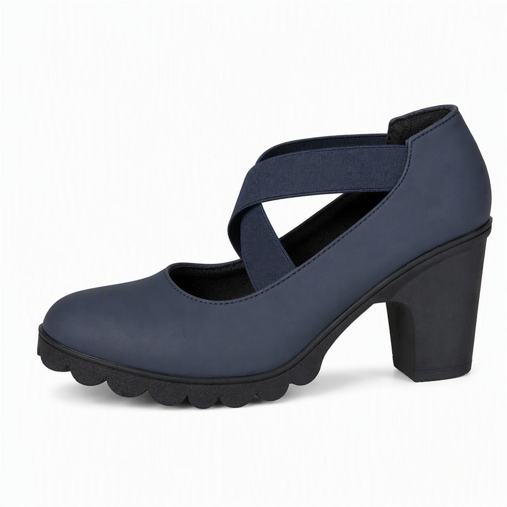 Maëlys | Escarpins Mary Jane à Plateforme – Bleu Simili Cuir