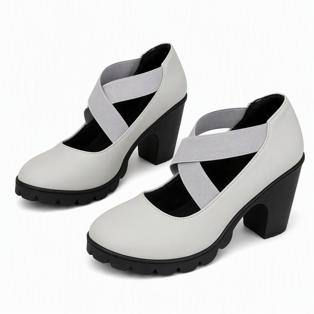 Maëlys | Escarpins Mary Jane à Plateforme – Gris Simili Cuir
