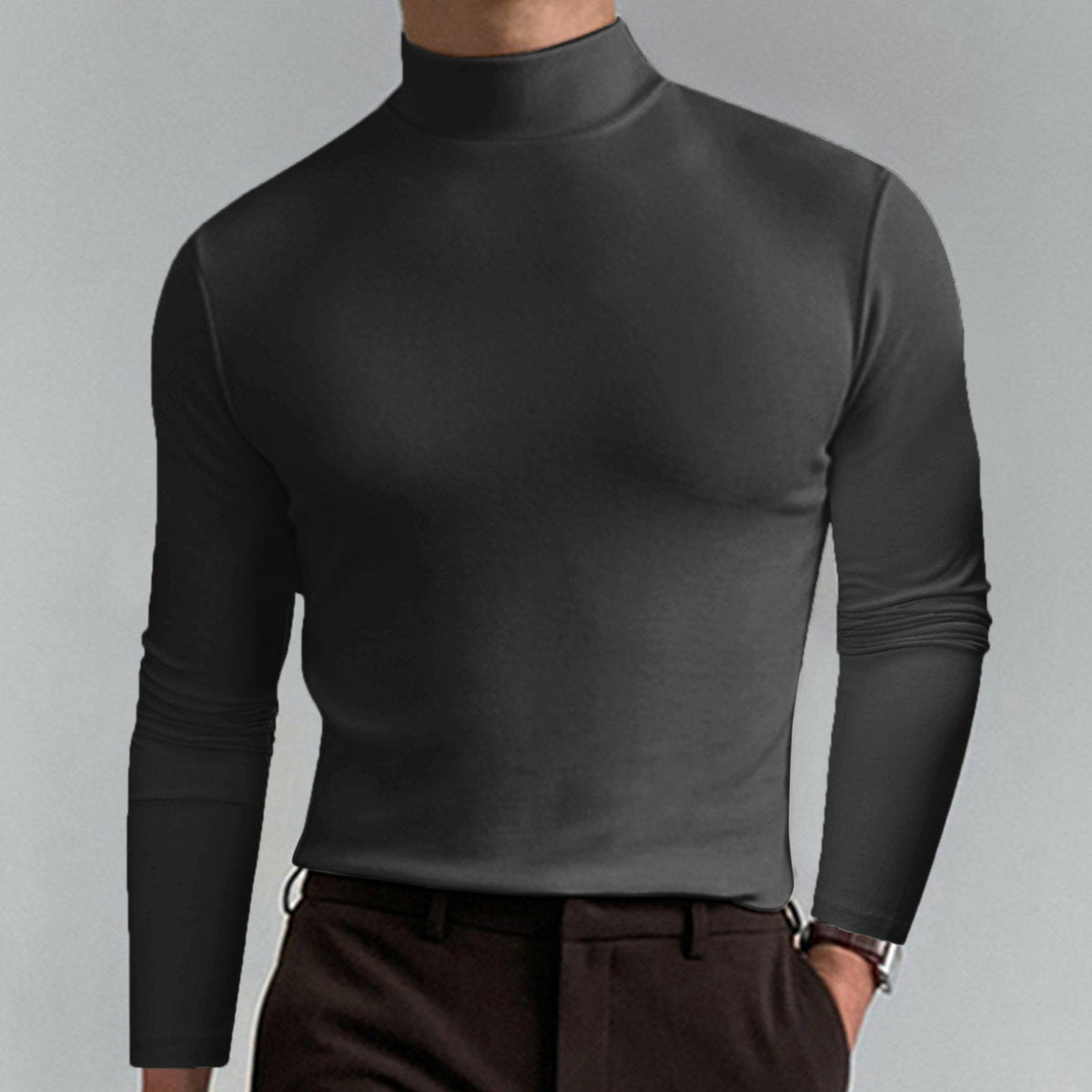 Enzo | T-shirt Slim à Manches Longues et Col Montant - Gris Anthracite