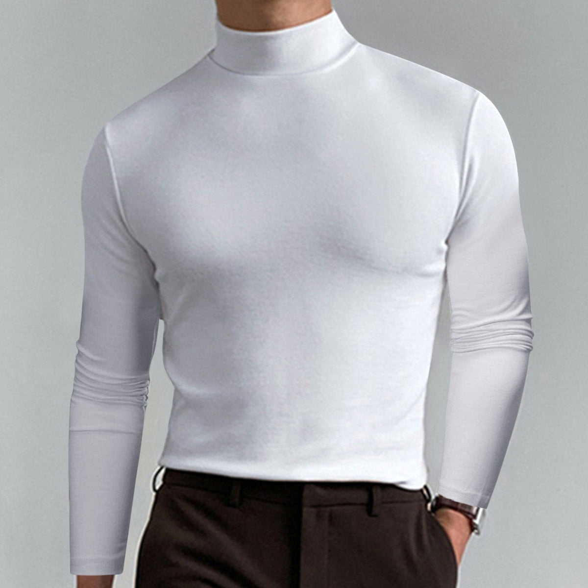 Enzo | T-shirt Slim à Manches Longues et Col Montant - Blanc