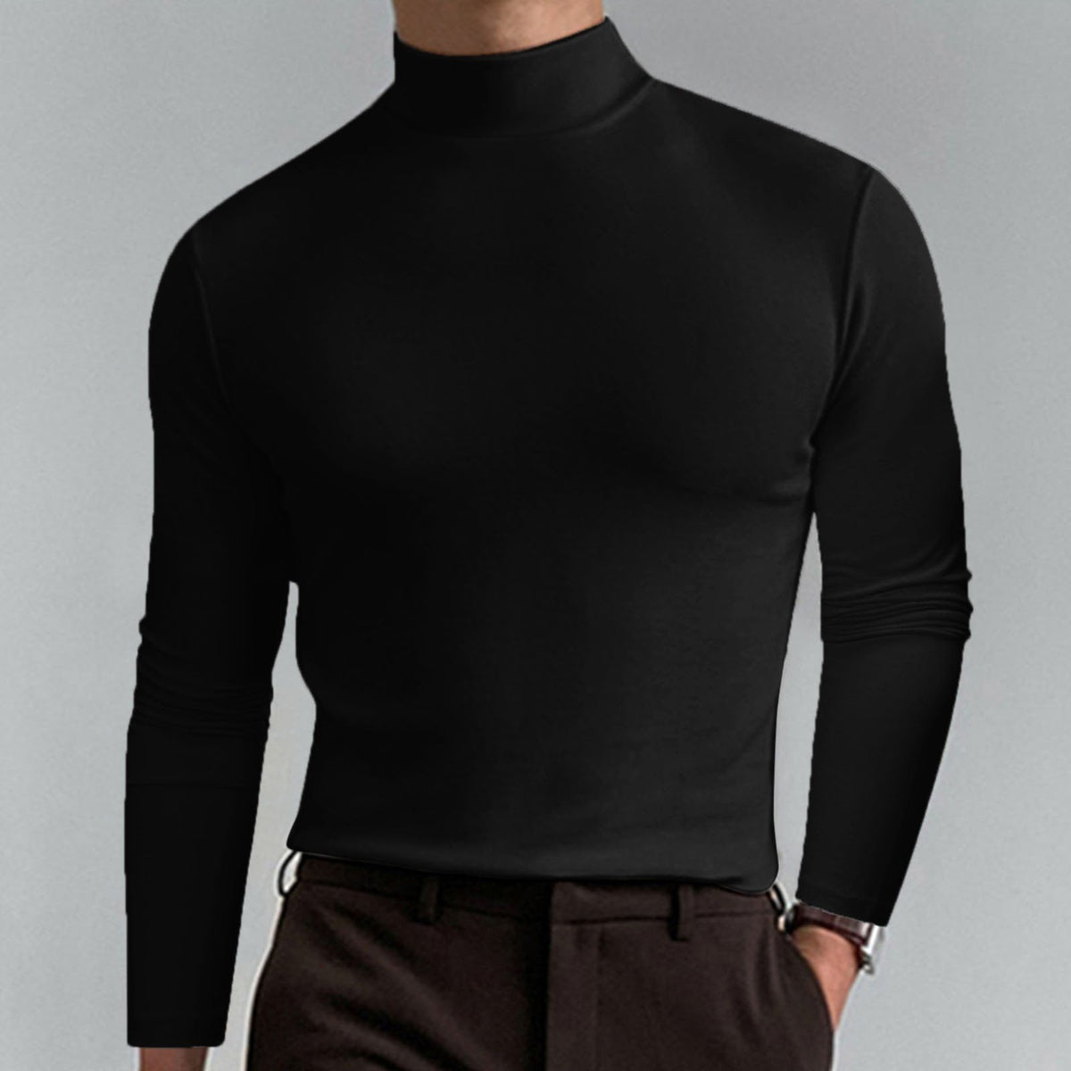 Enzo | T-shirt Slim à Manches Longues et Col Montant - Noir