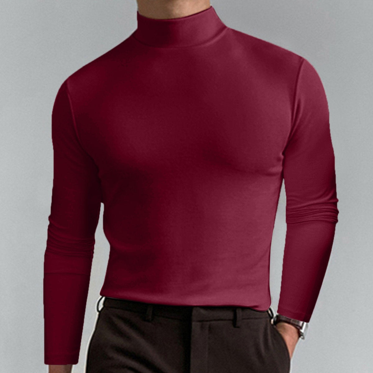 Enzo | T-shirt Slim à Manches Longues et Col Montant - Bordeaux