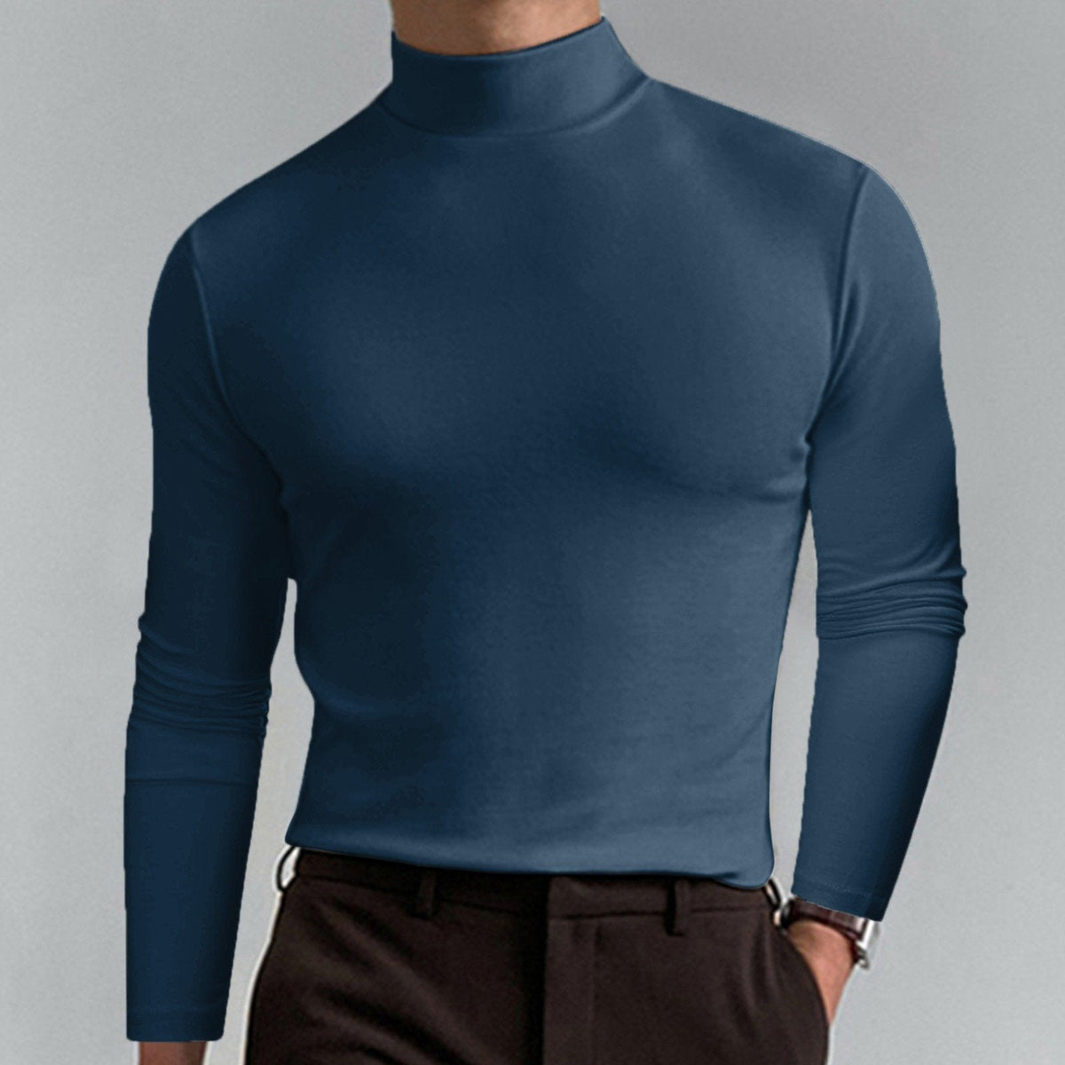 Enzo | T-shirt Slim à Manches Longues et Col Montant - Bleu