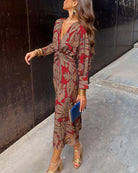Diane | Robe Midi Imprimée - Rouge
