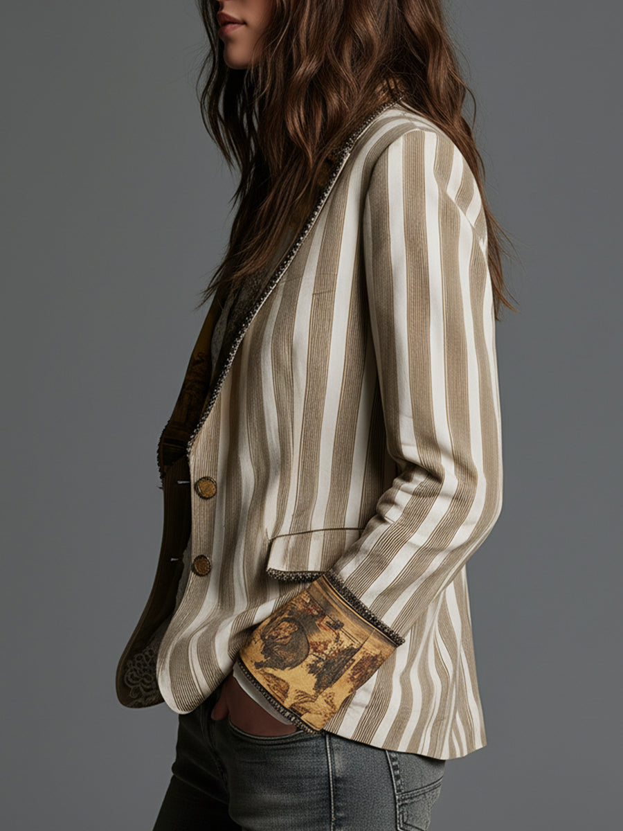 Ava | Blazer à Revers et Imprimé Rayé Bohème – vue de profil