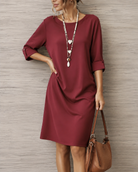 Iris | Robe Midi Fluide Effet Ventre Plat - Bordeaux