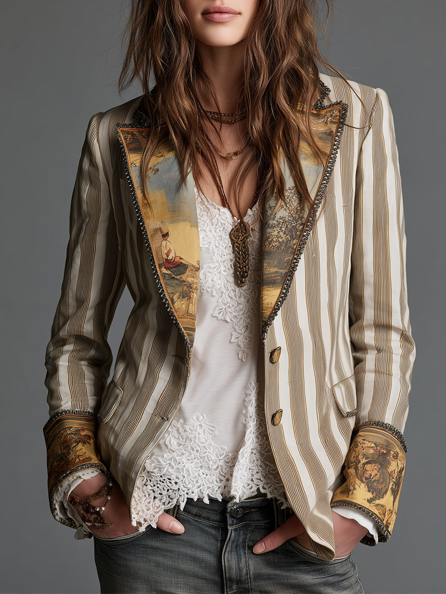 Ava | Blazer à Revers et Imprimé Rayé Bohème – vue de face