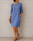 Iris | Robe Midi Fluide Effet Ventre Plat - Bleu