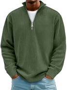 Axel | Pull Côtelé à Col Zippé en Vert Militaire