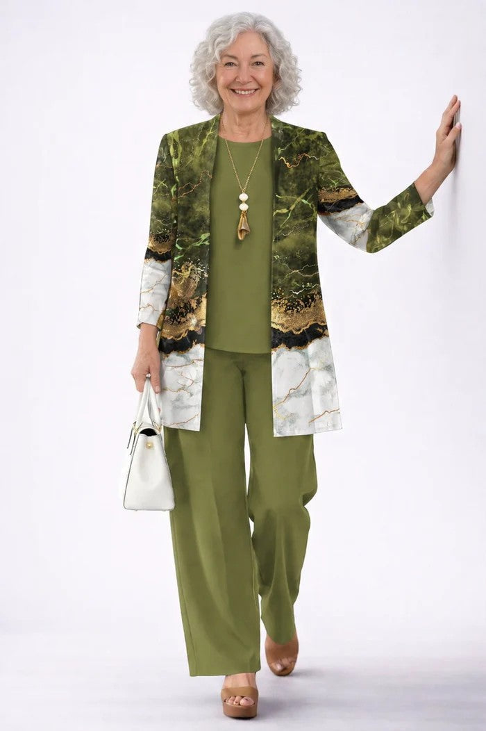 Lise | Ensemble Trois Pièces Classique et Élégant - Vert Olive