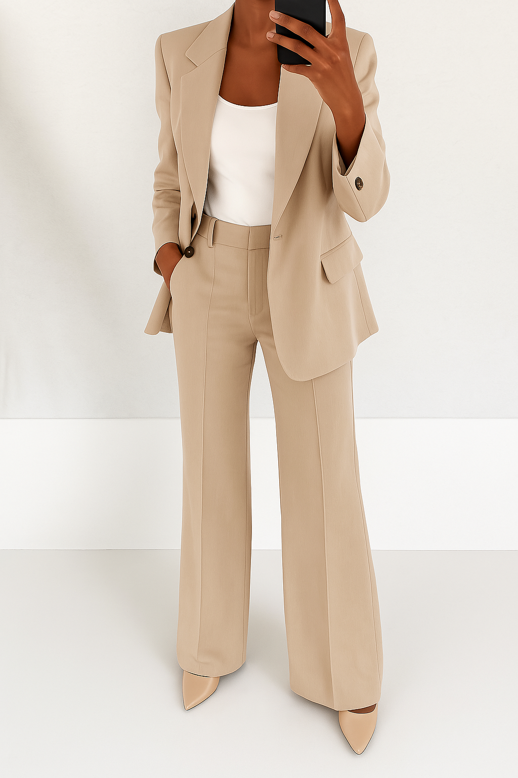 Elsa | Tailleur Élégant à Coupe Structurée - Beige