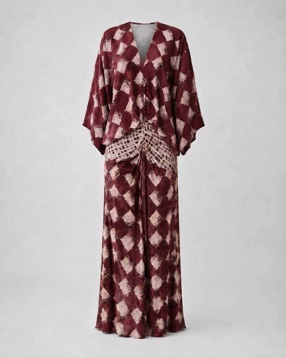 Maelia - robe maxi imprimé mosaïque bordeaux, à plat