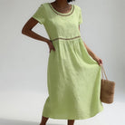 Elena | Robe Élégante Brodée – Vert Clair