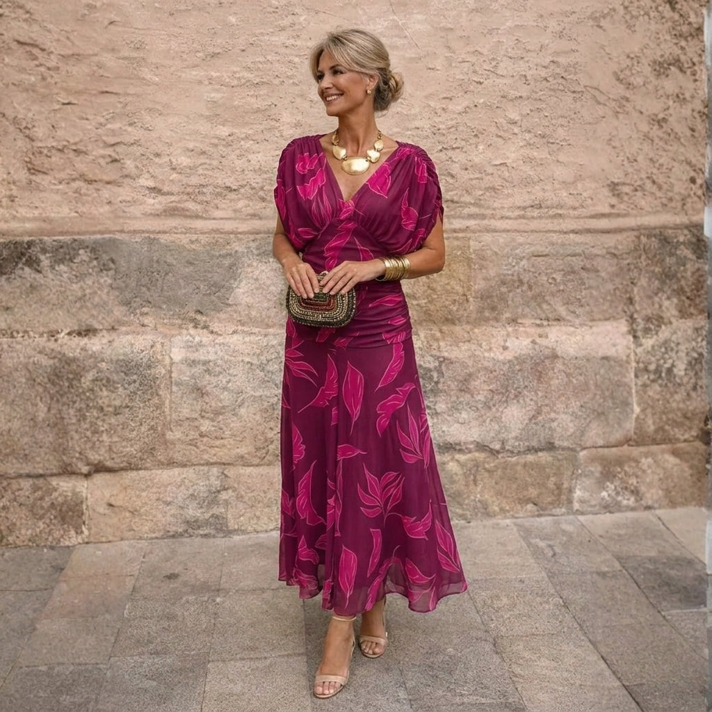 Emma | Robe Maxi à Épaules Dénudées - Fuchsia Floral