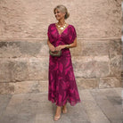 Emma | Robe Maxi à Épaules Dénudées - Fuchsia Floral