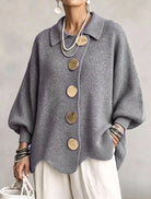 Lola | Cardigan Oversize à Gros Boutons Dorés - Gris